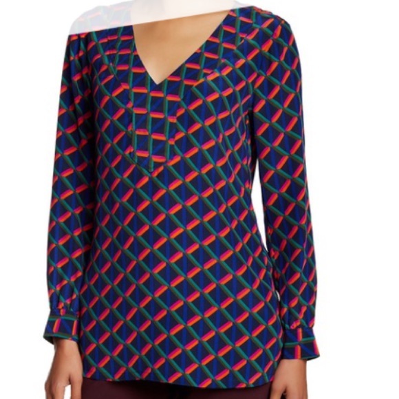 Trina Turk Alisha Geometric Print Silk Blouse Top
